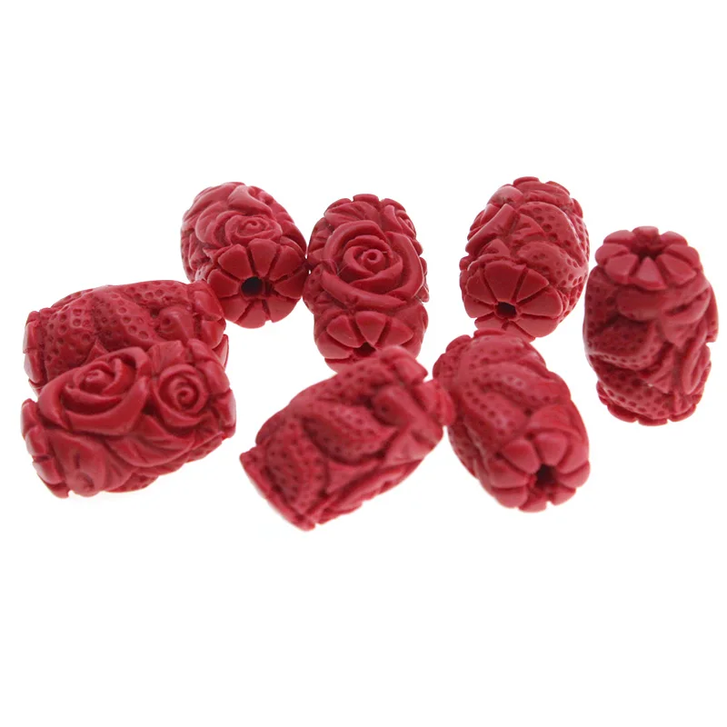 

10pcs/lot Carved Cinnabar Barrel Beads for Jewelry Making 12x19mm Natural Red Cinnabar Tube Spacer Beads for Charm Bracelet DIY