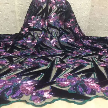 

Purple Sequins Fashion African Tulle Lace Fabric High Quality Embroidery French Nigerian classic Mesh Lace For Wedding / Party D