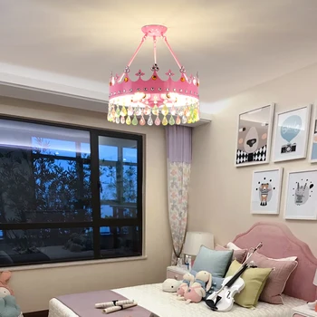 

Crown lamp eye protection children's room chandelier Nordic ins warm girl boy girl crystal bedroom net red lighting LB70613