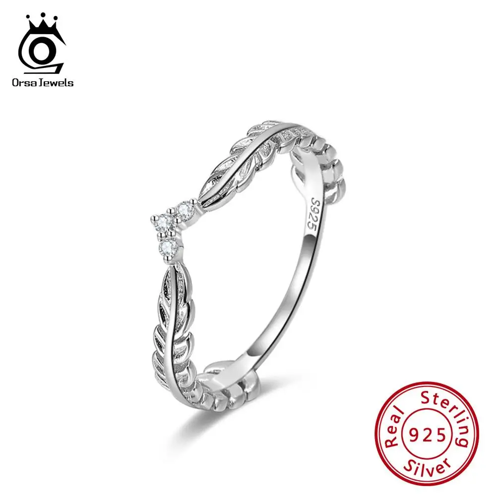 

ORSA JEWELS Genuine 925 Sterling Silver Rings For Female Olive Wreath Shape Perfect Polished Women Romantic Ring Jewelry SR121
