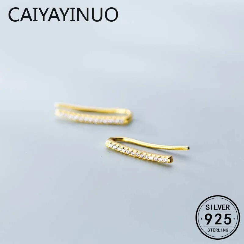 

Caiyayinuo Real 925 Sterling Silver Zircon Minimalist Sticks Hoop Earrings for Fashion Woman Geometric Cute Fine Jewelry Gift