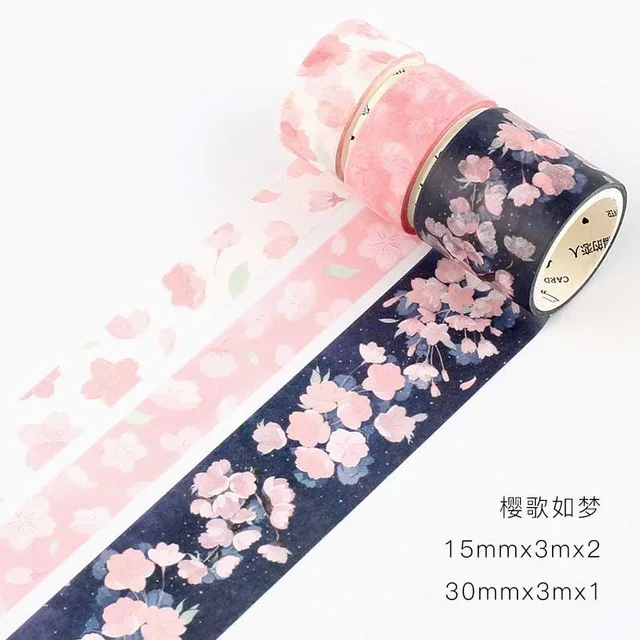 3 pcs/pack Cherry Sakura Bullet Journal Washi Tape Set DIY Scrapbooking Sticker Label Masking Tape School Office Supply - Цвет: Белый
