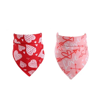 

2 Pack Valentine's Day Pet Saliva Towel Cat and Dog Scarf Love Triple-cornered Scarf Pet Valentine's Scarf