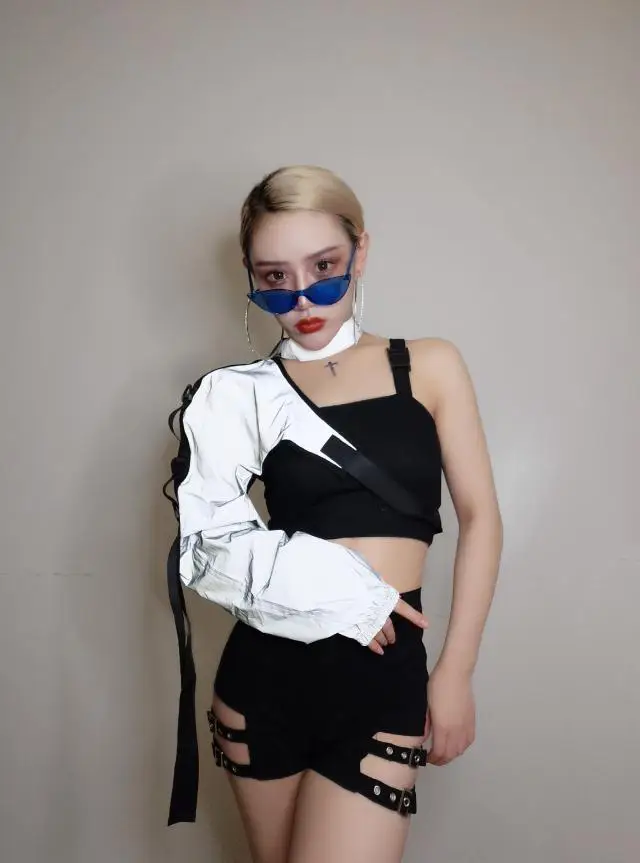 Карнавальный наряд бар Ds воротник танцевальный Dj костюмы сценический ночной клуб светоотражающий Джаз полюс танцевальная одежда комплект представления DN4229