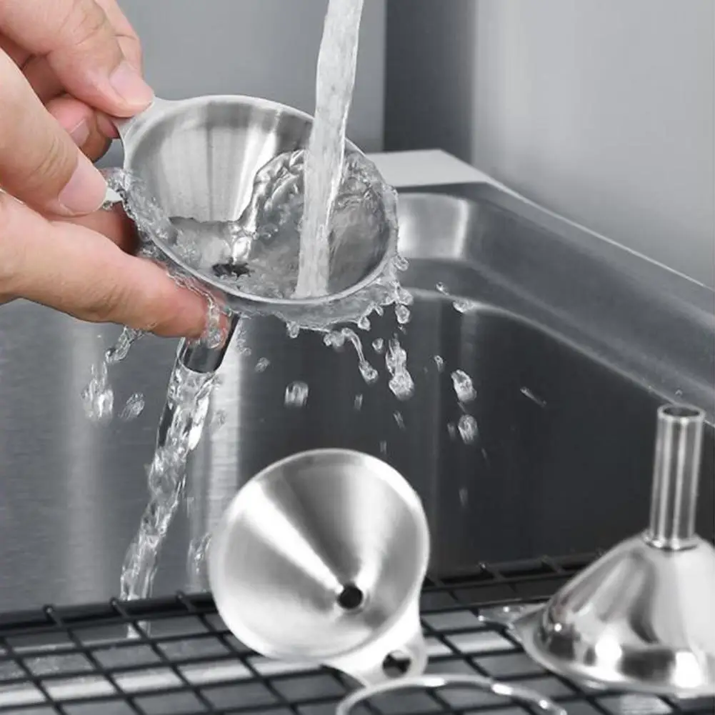 3pcs Mini Multifunctional Stainless Steel Funnel Oil Water Spices Wine Flask Filter Funnel For Home Kitchen Liquid Dispenser