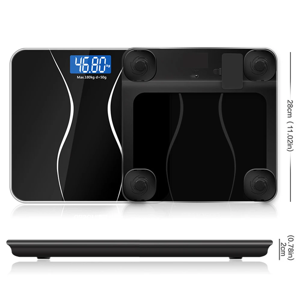 Battery Powered Slim Waist Digital Weight Scale Smart Sensor Auto Shut-Off LCD Display Non-Slip Bathroom Modern Tempered Glass