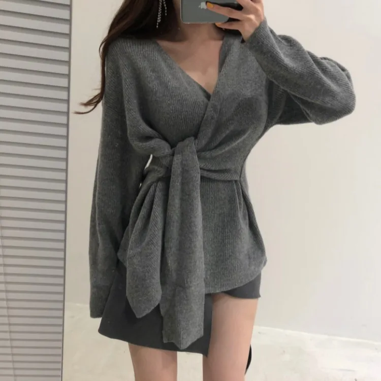 womens sweater  new elegant slung V-neck straps slim sweater Korean fashion sweater coat sweaters fashion 2019 women