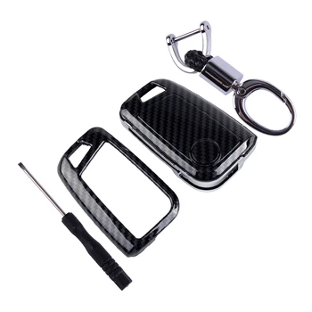 

DWCX ABS Car Carbon Fiber Texture Key Fob Cover Case Shell Chain Fit for VW Golf MK7 Skoda Kodiaq Karoq