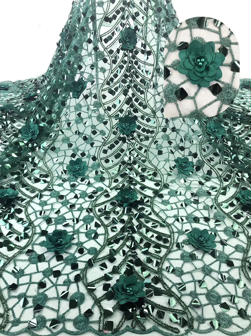 Анна Новейшая 3D аппликация африканская кружевная ткань с блестками Высокое качество Французский Тюль Кружевная Ткань 5 ярдов с бисером для свадьбы - Цвет: 6