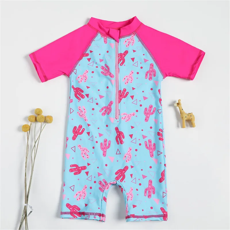 

Baby Swimsuit One Piece 1-4 Years Short Sleeve Baby Boys Girls Swimwear Kids Swimming Suits Beach Wear