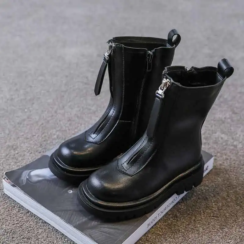 

Kids All-match Black Boots Classical British Style Child Boots Pu Leather Platform Vintage Students Botas Princess Girls Shoes