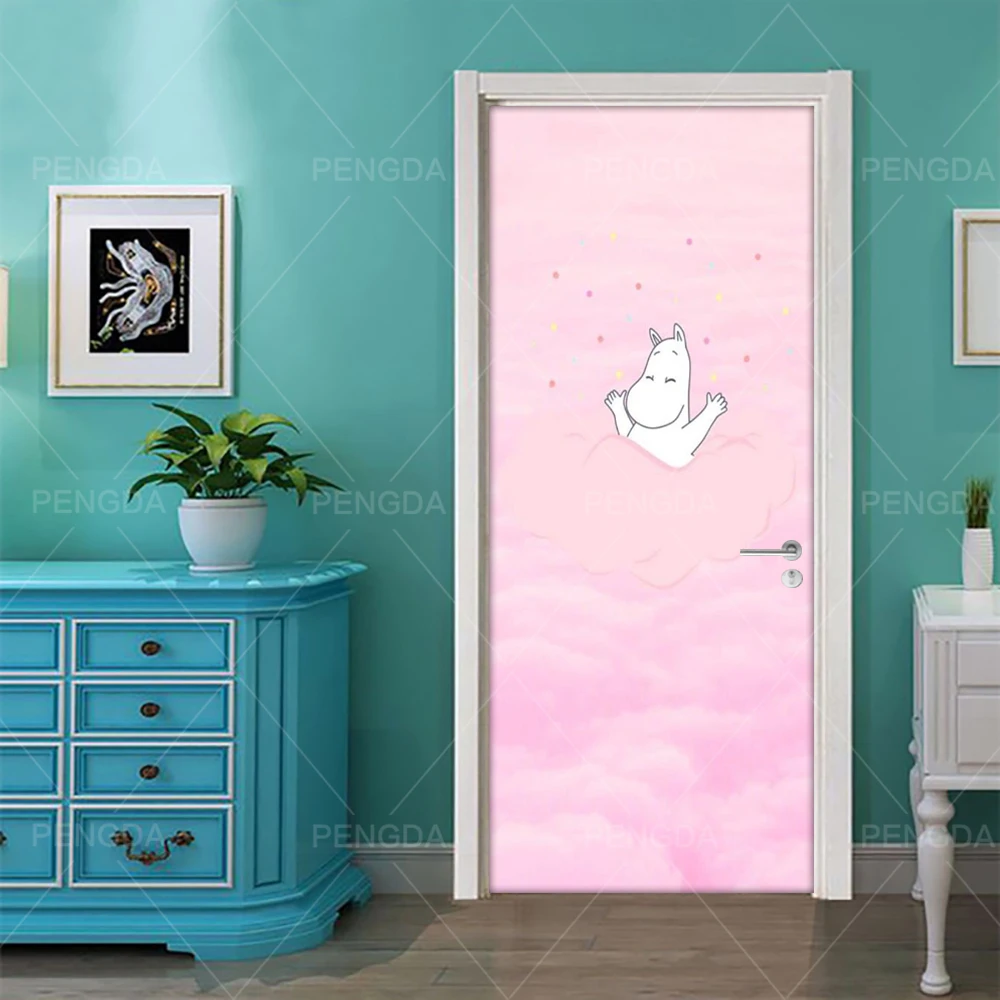Наклейка на дверь самоклеющаяся животная гиппопотаму для дверей Diy печать художественная картина домашний декор Фреска гардероб переводная бумага для обновления интерьера
