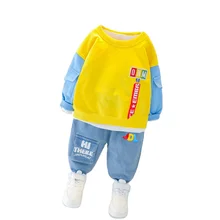 Vêtements décontractés pour bébés, t shirt et pantalon, avec lettres, dessin animé, pour enfants garçons et filles, nouvelle collection printemps automne pièces/ensembles 