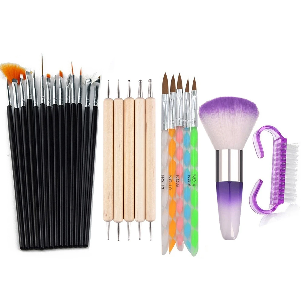 

27Pcs Black Nail Art Sculpture Pen Rhinestone Acrylic Handle for Emboss Carving Craft Polish Manicure Clean Brush Tools