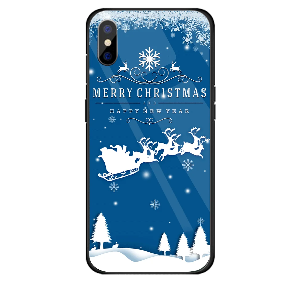 Роскошный Рождественский чехол для iPhone X XS XR XSMAX, жесткий стеклянный чехол Чехол для iPhone 5 5S SE 6 6S 7 8, новогодний подарок, Conque - Цвет: 08