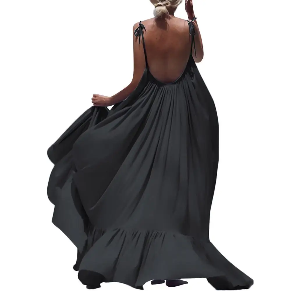 Women Boho Maxi Solid Sleeveless Long Backless Dress Evening Party Beach Dress dresses woman party night sexy club dresses #7