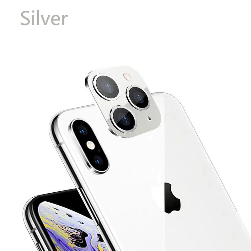 Сплав металла объектив камеры защитная пленка из закаленного стекла для iPhone X XS Max выглядит как для iPhone 11 Pro поддельная камера наклейка крышка - Цвет: Updated Silver