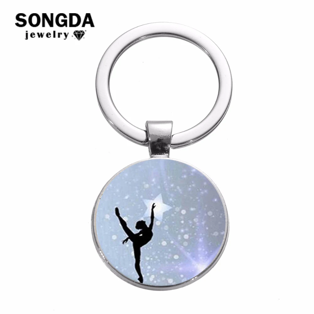 

SONGDA Fashion Ballet Dancer Ballerina Girl Keychain I Love Dance Quote Charm Key Chain Silhouette Art Photo Glass Dome Key Ring