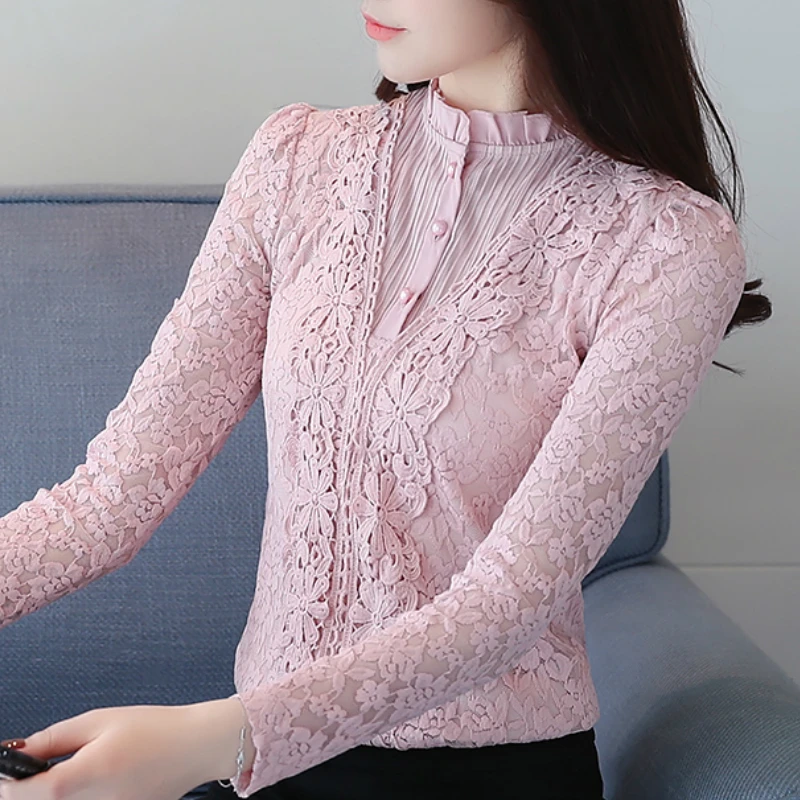 Блузки женские 2021 блузка для женщин с длинными рукавами на осень блуза кружевами