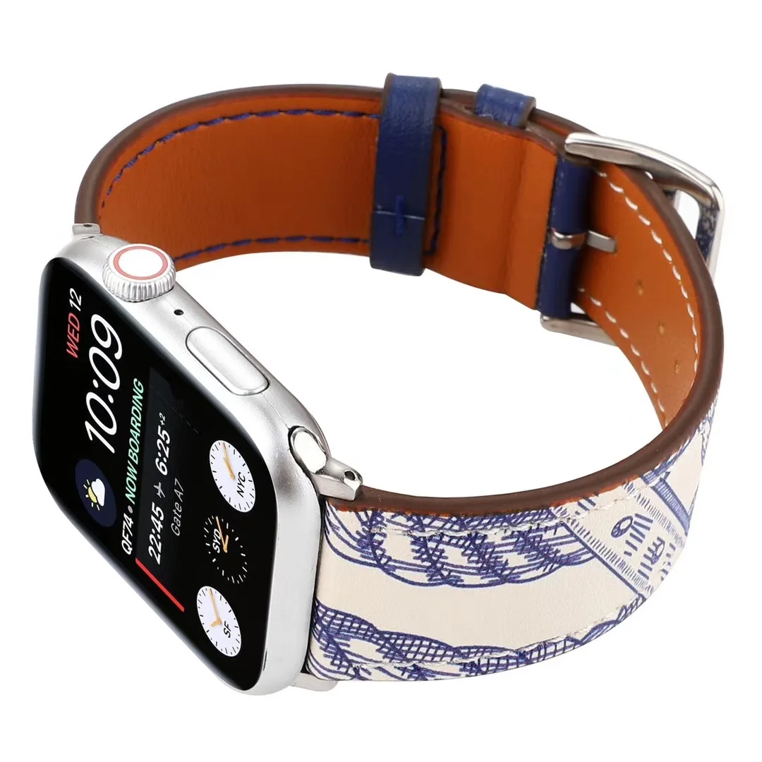Высококачественная кожа для iwatch 5 4 3 2 1 ремешок для Apple Watch 38 мм 42 мм 40 мм 44 мм ремень с цветочным дизайном