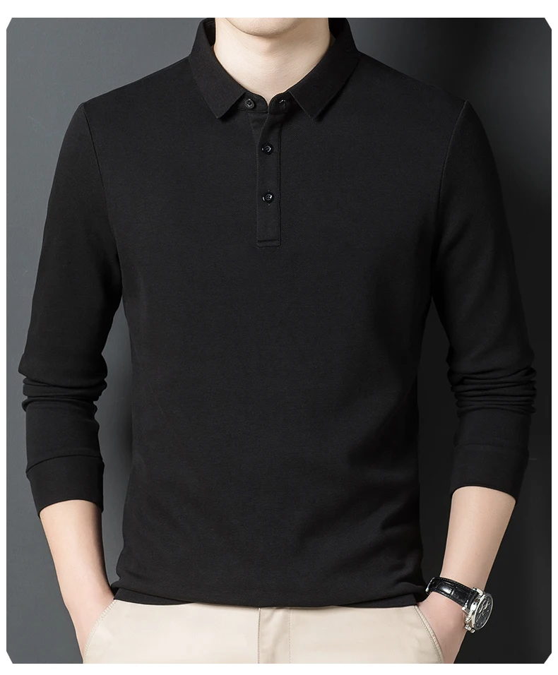 Top Grade Neue Mode Designer Marke Luxus Männer Polo Shirt 100% Baumwolle Casual Langarm Tops Einfarbig Männer Kleidung_voghion.com