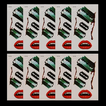 

Disposable Personalized Tattoo StickerHalloween Dynamic Tattoo Stickers Razor Blade Blood Red Lips Waterproof