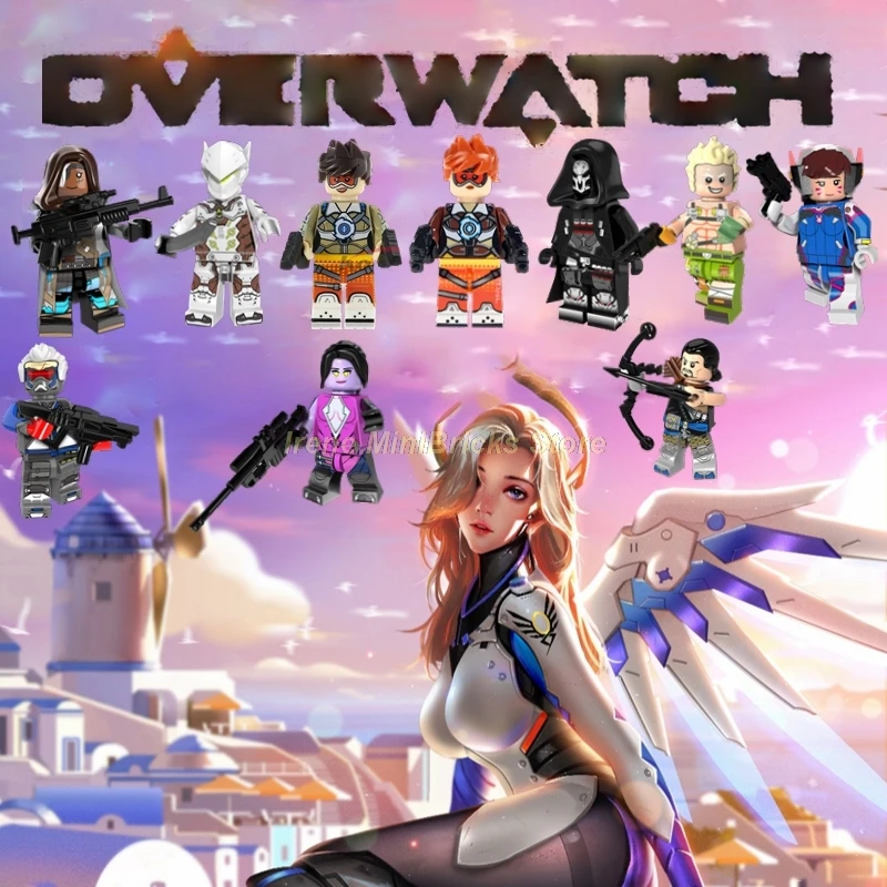 

Game WOW Overwatching Building Blocks Gun WW2 Weapon D.VA Mei Winston Creator Technic Friends Marvel Figures Toys For Children