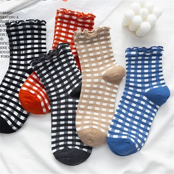 

Harajuku Style 2020 New Fashion Women's Short Socks Pure Cotton Socks Plaid Socks Ruffle Socks Colleage Style Crew socks