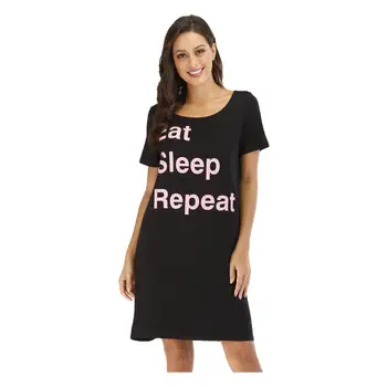 

Women‘s Summer Casual Ladies Nightwear Letters Printed Round Neck Short-Sleeved Comfortable Short Nightdresses
