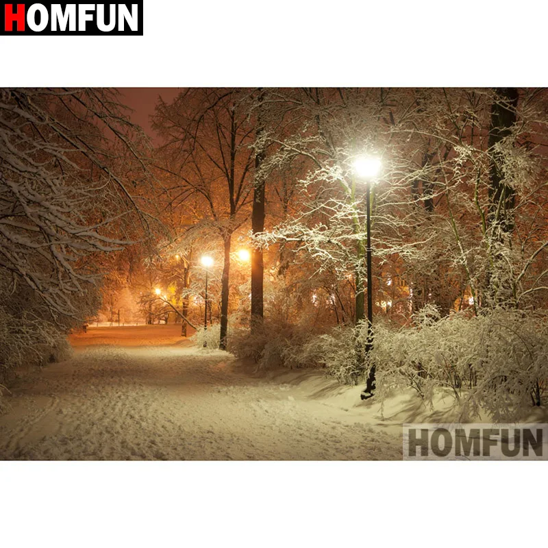 

HOMFUN Full Square/Round Drill 5D DIY Diamond Painting "Snow road scenery" Embroidery Cross Stitch 3D Home Decor A26990