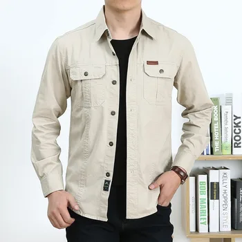 

Male Long Sleeve Four Season Military Style Adult Men Shirts Cargo Shirt Men Tactical Shirt Solid Colour White Shirt