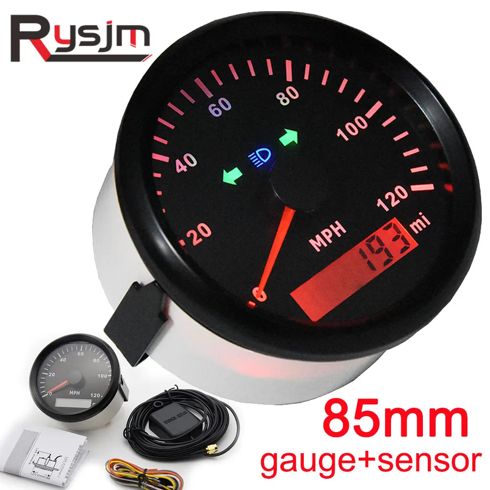 85mm Speedometer + GPS Antenna Sensor 0-120 MPH Digital Odometer Gauge For Marine Car Truck Boat Motorcycle Waterproof 12V/24V