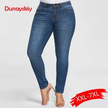 

Blue Skinny Plus Size 7XL Denim Jeans Women Casual Basic High Elastic Mid Waist Washed Femme Long Pencil Pants Trouser Dunayskiy