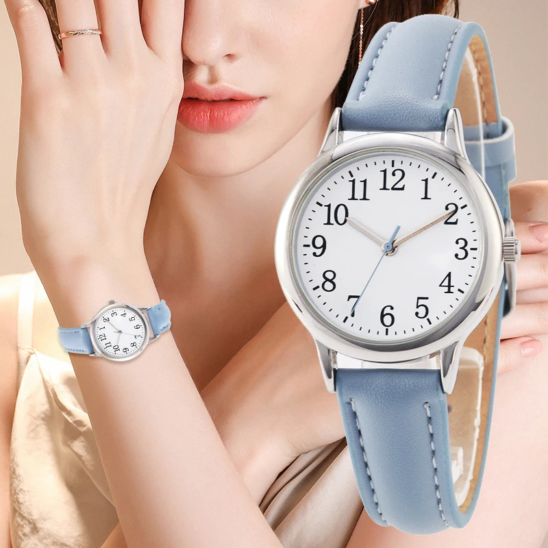 Japan Quartz Movement Arabic Numbers Easy Reading Leather Straps Lady Women Watch Candy Color Simple Dial Watch afbeelding