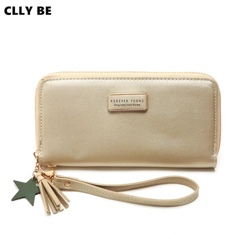

Cards Holder Wallet Ladies Cute Tassel Women Long Wallet Pure Color Clutch Bag New PU Leather Purse Phone Card Holder Bag