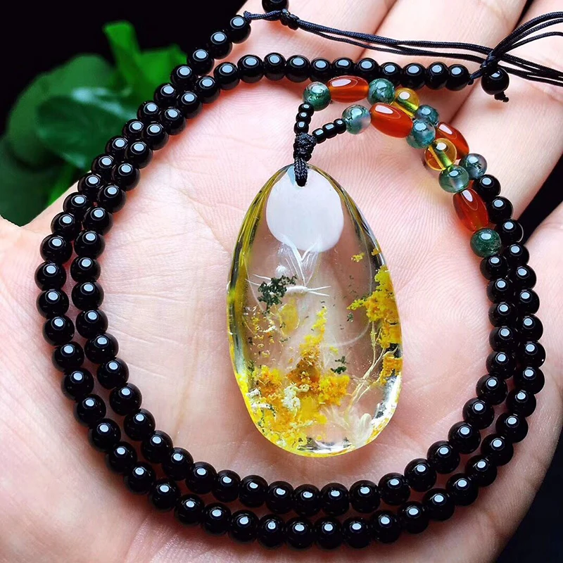 Flower Natural Ghost Crystal Pendant Hand Carved Butterfly