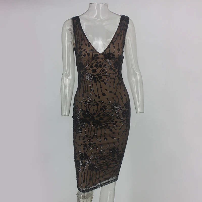 Joyfunear шифоновое женское платье миди лето осень Vestido Новое Вечернее платье без рукавов с v-образным вырезом Bodycon Sequin Цветочные Сексуальные Платья