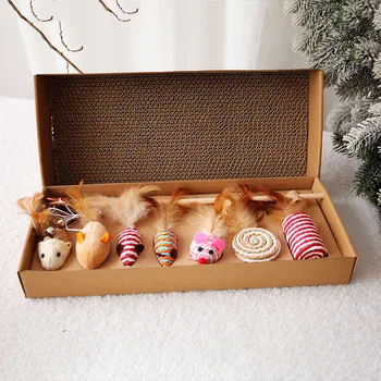 

7PCS Cat Toy Cat Scratch Board Suit Bite-resistant Molar Mouse Funny Cat Stick Pet Supplies Cat Toy
