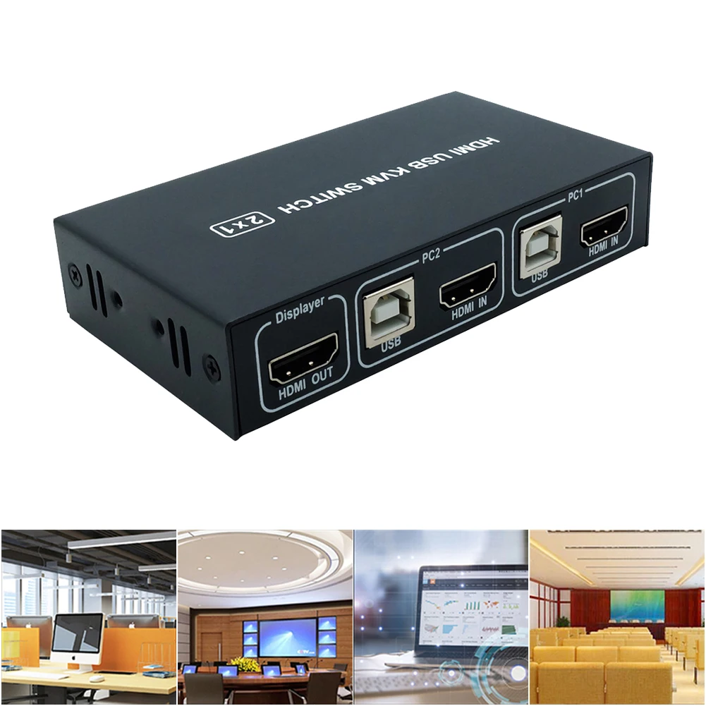 Набор KVM переключателей для ноутбука UHD 4K 1080 P, Управление несколькими устройствами, металлический двойной USB видео дисплей, школьный 2 в 1 выход HDMI