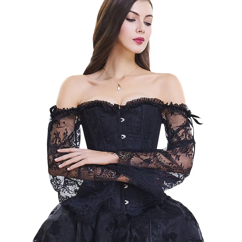 Corset Top off Shoulder Plus Size Burlesque Costumes Floral Lace up Bustiers & Corsets Overbust