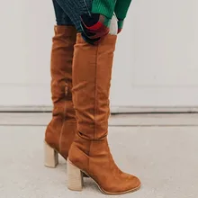 Г., женские зимние ботинки в римском стиле, большие размеры, на молнии, не сужающийся книзу высокий массивный каблук, обувь Mujer, теплая плюшевая Стелька#10