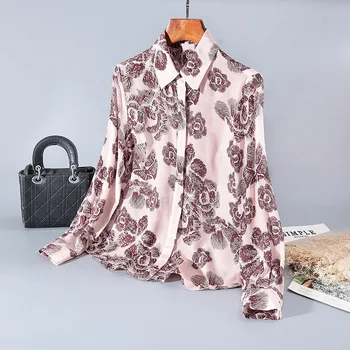 

New down silk printed shirt women s long sleeve cardigan top women s boutique fashion women s clothing