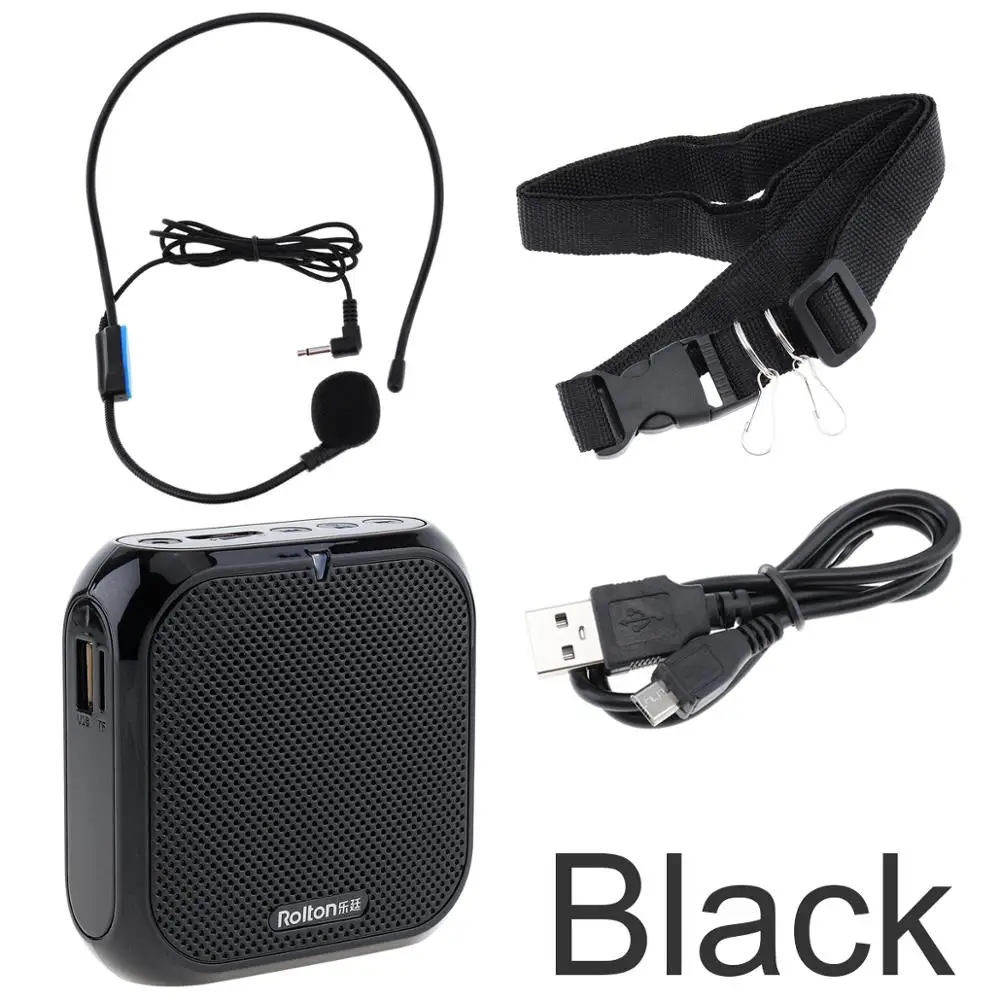 Black with Battery Rolton K400 портативная аудио Колонка мегафон усилитель голоса громкий динамик микрофон поясная полоса клип Поддержка FM радио TF MP3 - Цвет: Black with Battery