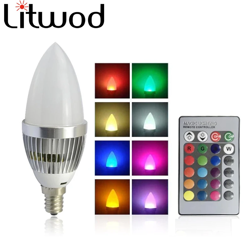 Litwod Z20 LED Lamp E27/E14 110V-220V 3W bulb light Power candle light Ball bulb RGB light Remote control candle light