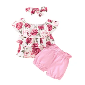 

Pudcoco Toddler Baby Girl 12M-4Y Clothes Summer Flower Print Ruffle Sleeveless Tops Short Pants Headband 3Pcs Outfits Sunsuit