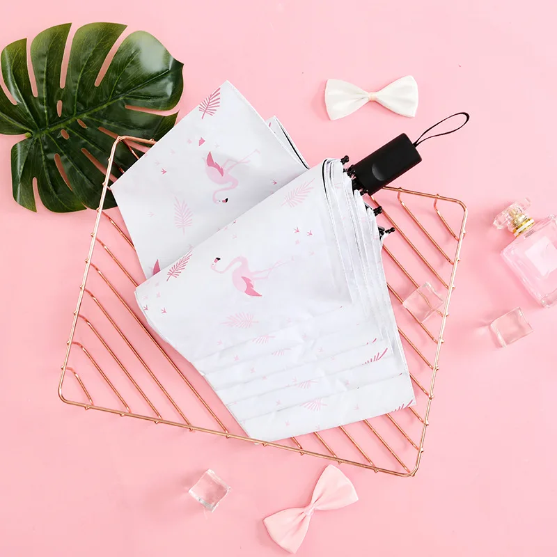 

Hand Open Flamingo Folding Umbrella Rain Or Shine Dual Purpose Vinyl Umbrella Small Clear Parasol Currently Available Wholesale