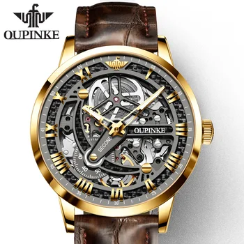 Luxury Brand Men Automatic Skeleton Mechanical Watch Fashion Classic Sapphire Watches Leather Luminous Water Resistant 1