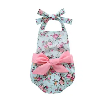 

Baby Girl Summer Cotton Triangle Romper Sleeveless Flower Print Newborn Climbingsuit