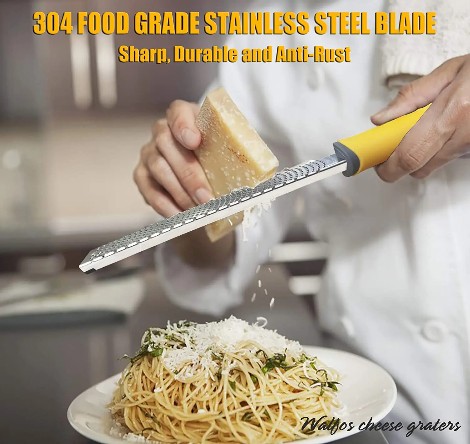 WALFOS Stainless Steel Lemon Zester Cheese and Spice Grater Bonus Brush Nutmeg Spices-Sharp with Non-Slip Handle - Image 3