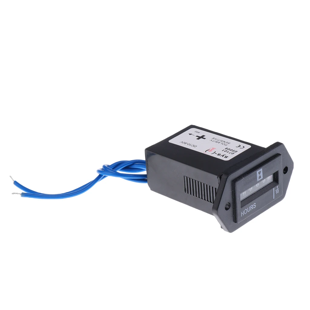 DC/AC 10-80V 6-Digit Quartz Hour Meter Gauge w/ Wire for Car Boat Engine